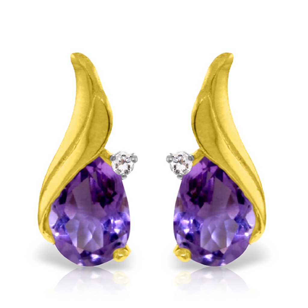 Solid Gold Stud Earring With Diamonds Amethysts 547$